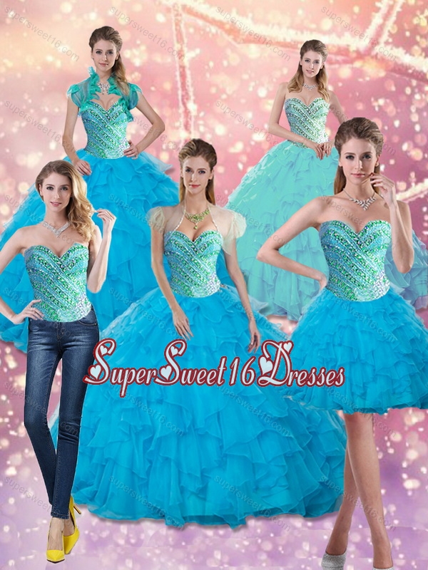Classical Baby Blue Beading and Ruffles Sweetheart Sweet 16 Ball Gowns for 2015