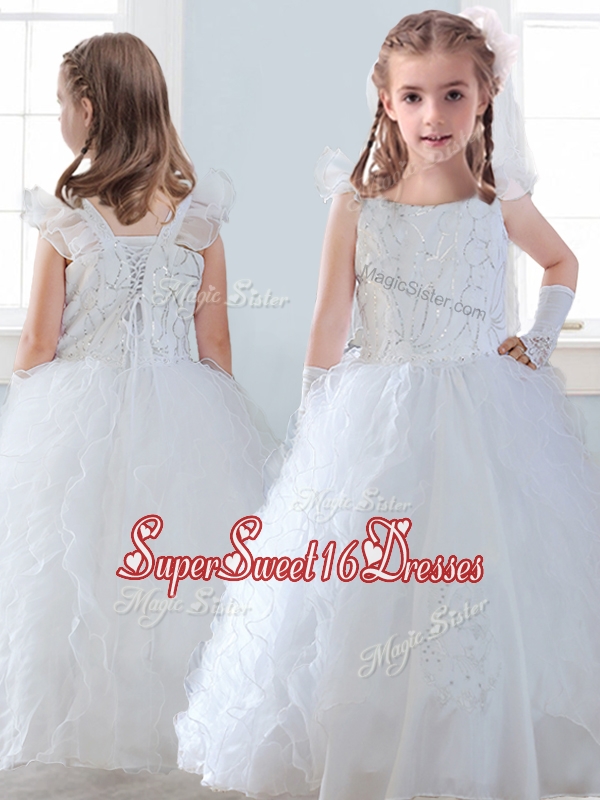 Discount Organza Straps Mini Quinceanera Dresses with Sequins and Ruffles