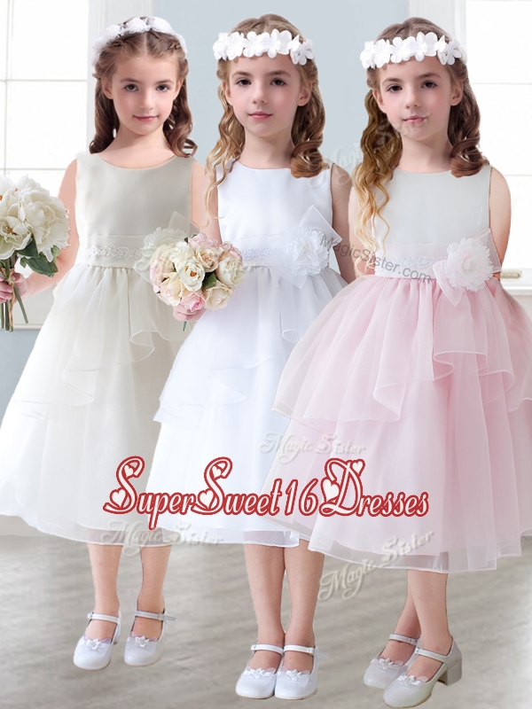 Lovely Scoop Hand Made Flowers and Ruffled Layers Mini Quinceanera Dresses in Tea-length