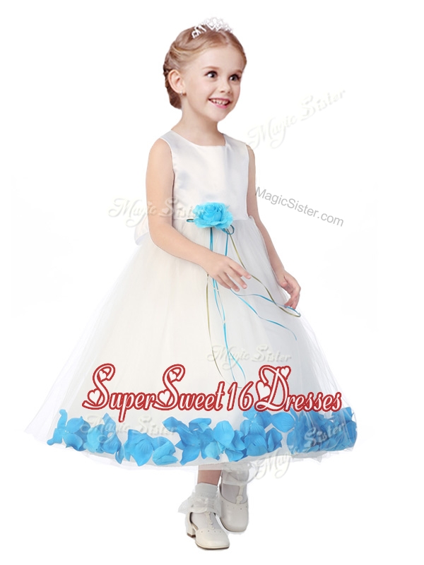 Perfect Scoop Mini Quinceaner Dress with Aqua Blue Hand Made Flowers