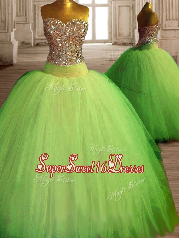 Fashionable Spring Green Big Puffy Quinceanera Dress with Beading