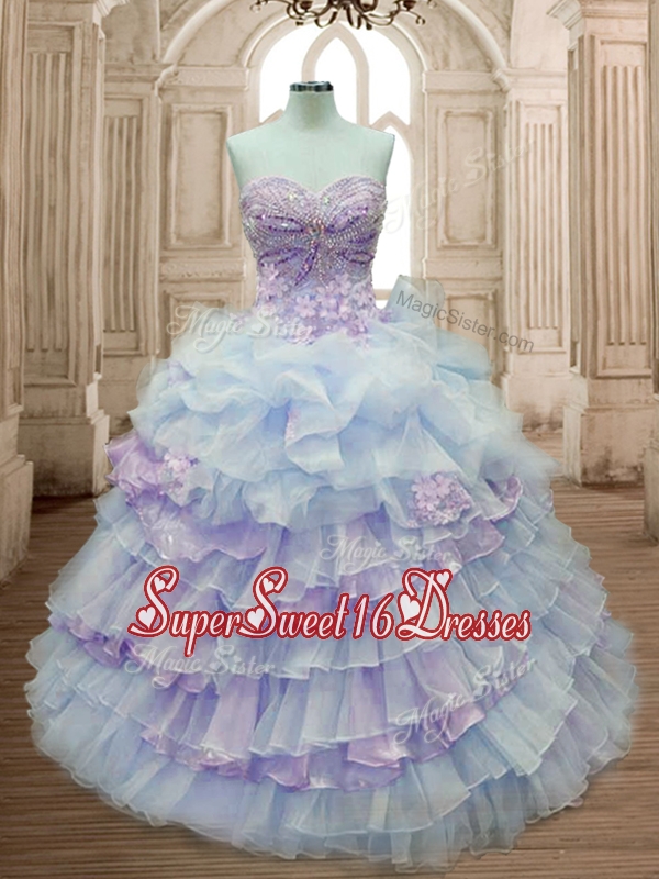 Elegant Big Puffy Ruffled Layers and Appliques Quinceanera Dress in Organza
