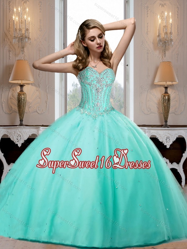 2015 Elegant Aqua Blue Sweetheart Quinceanera Dresses with Beading for Fall