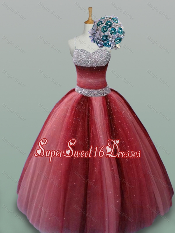 Fashionable Spaghetti Straps Quinceanera Dresses with Beading in Wine Red