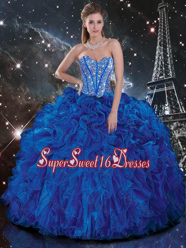 Popular 2015 Fall Royal Blue Quinceanera Dresses with Beading and Ruffles