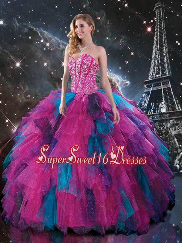 2016 Summer Popular Multi Color Sweetheart Sweet 16 Dresses with Beading