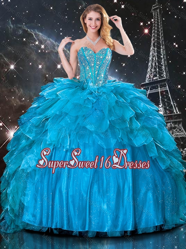 Fashionable 2016 Fall Ball Gown Beaded Detachable Sweet 16 Dresses in Blue