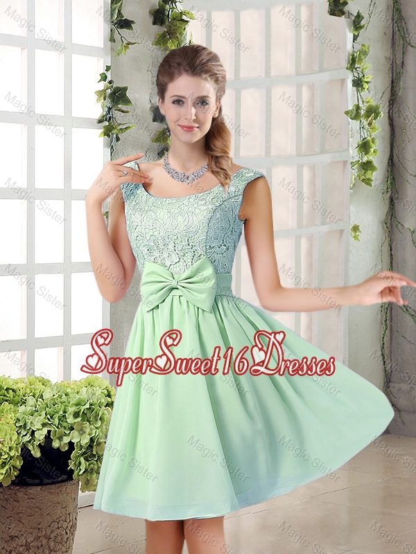 Elegant A Line Straps Lace Dama Dresses with Bowknot