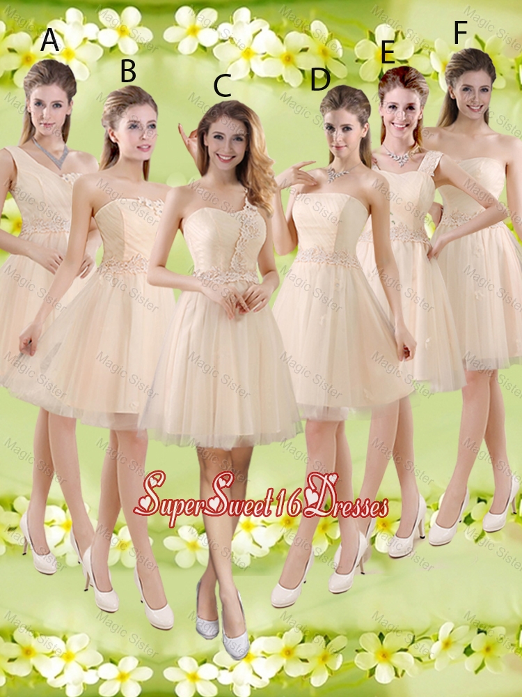 Sturning Knee Length Champagne Quinceanera Dama Dresses with Appliques and Belt