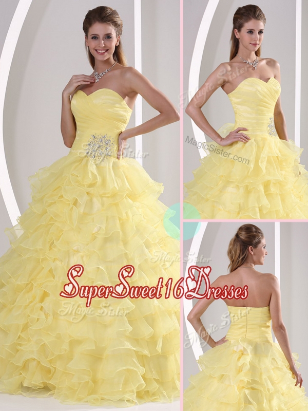 New Style Sweetheart Quinceaners Gowns with Appliques and Ruffled Layers