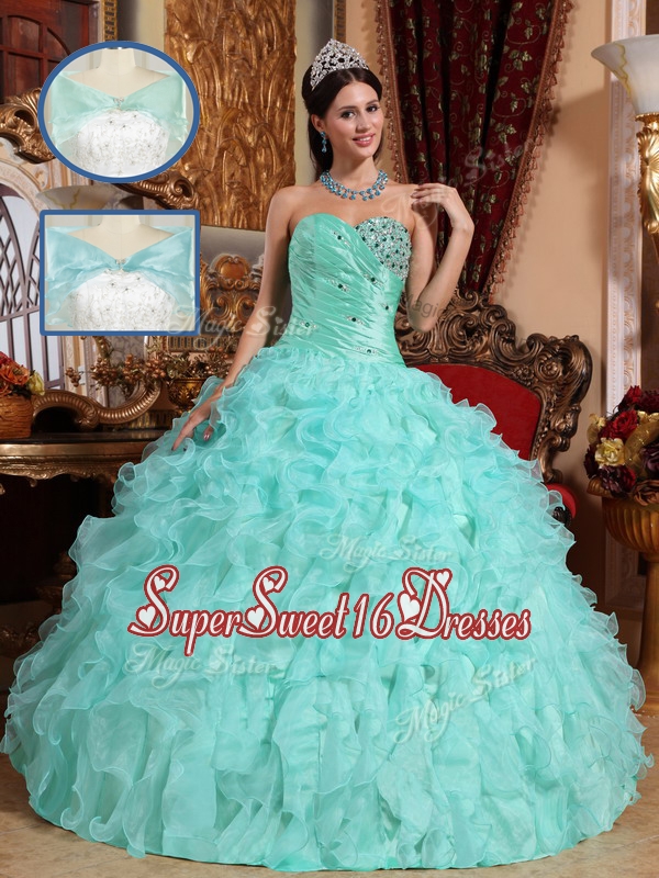 Exclusive Apple Green Quinceanera Dresses with Beading and Ruffles