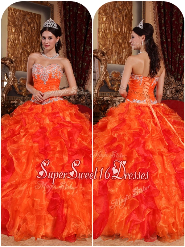 Fall Exquisite Orange Quinceanera Gowns with Appliques and Beading