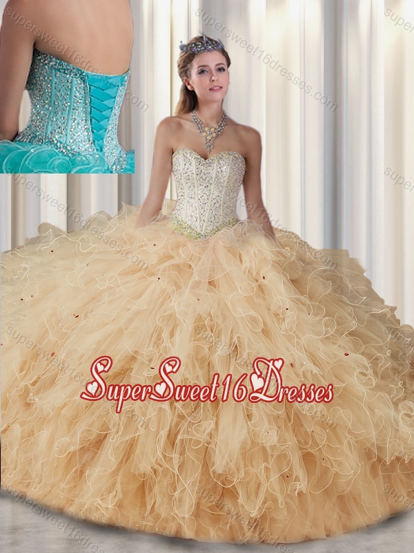 2015 Perfect Sweetheart Beading Quinceanera Gowns in Champagne