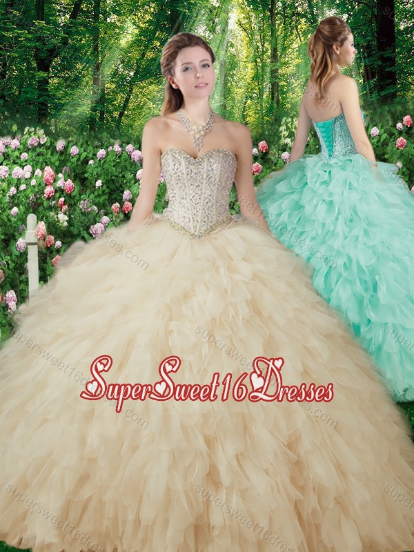 Pretty Ball Gowns Beading and Ruffles Champagne Sweet 16 Dresses