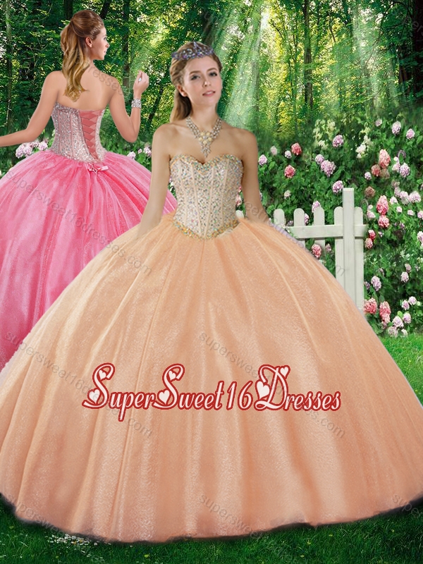 Simple Ball Gown Sweetheart Beading Champagne Sweet 16 Dresses