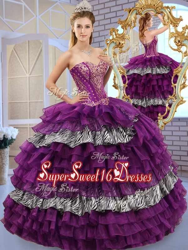 2016 Quinceanera Dresses Sweetheart Ball Gown Sweet 16 Dresses with Ruffled Layers and Zebra