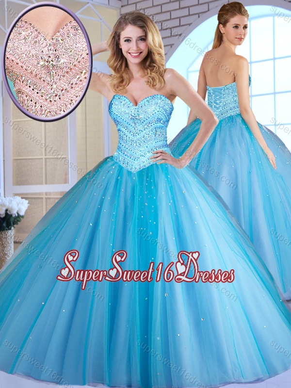 Cheap Ball Gown Baby Blue Quinceanera Dresses with Beading