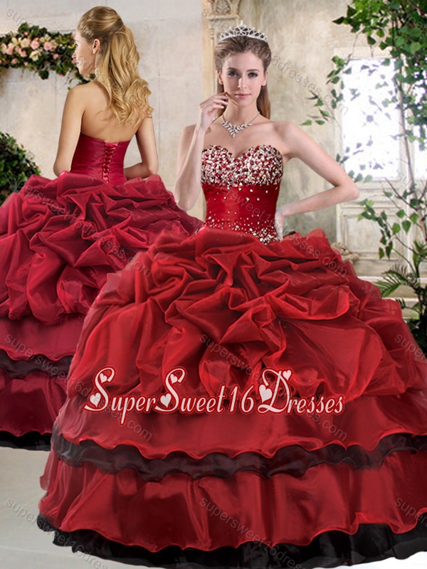 2016 Romantic Ball Gown Beading and Pick Ups Sweet 16 Gowns in Wine Red