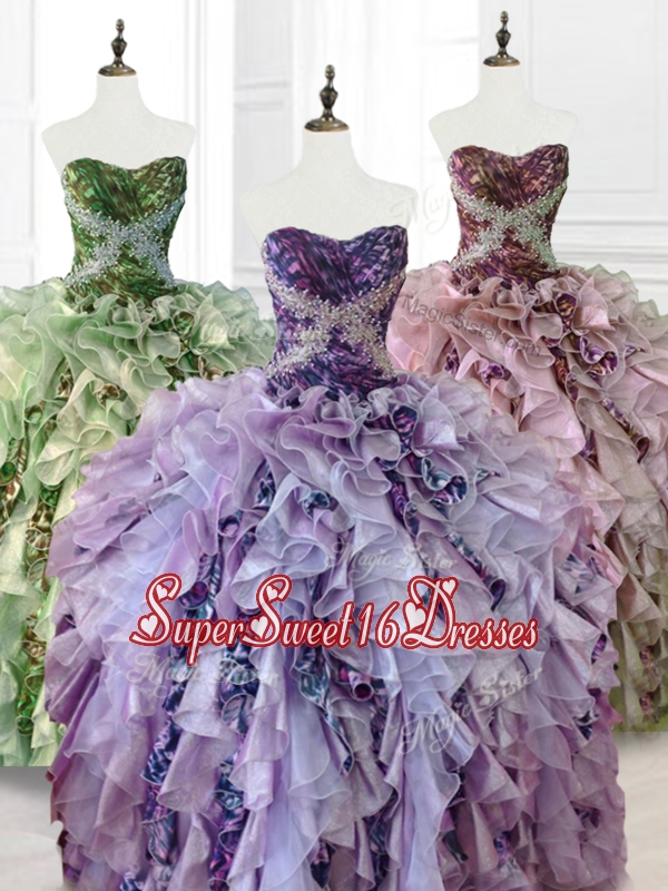 2016 In Stock Beading Multi Color Quinceanera Dresses with Ruffles and Pattern