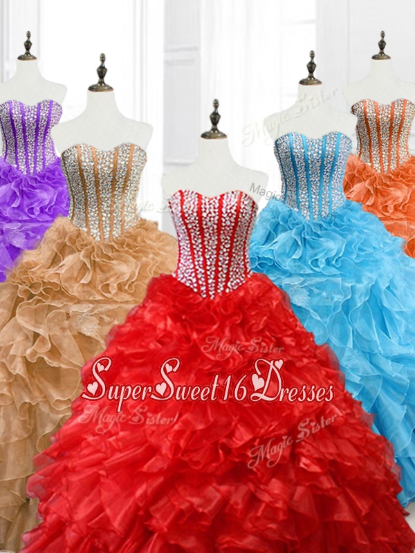 Hot Sale Ball Gown Sweetheart In Stock Quinceanera Dresses with Beading