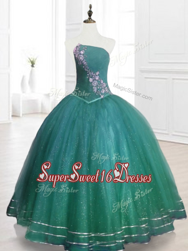 In Stock Strapless Beading Sweet 16 Dresses in Dark Green