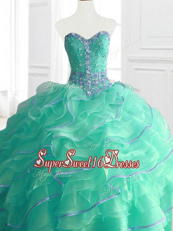 In Stock Sweetheart Beading and Ruffles Quinceanera Gowns in Turquois