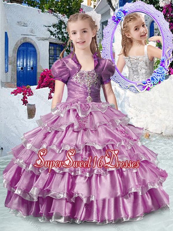 Romantic Straps Little Girl Pageant Dresses with Ruffled Layers and Appliques