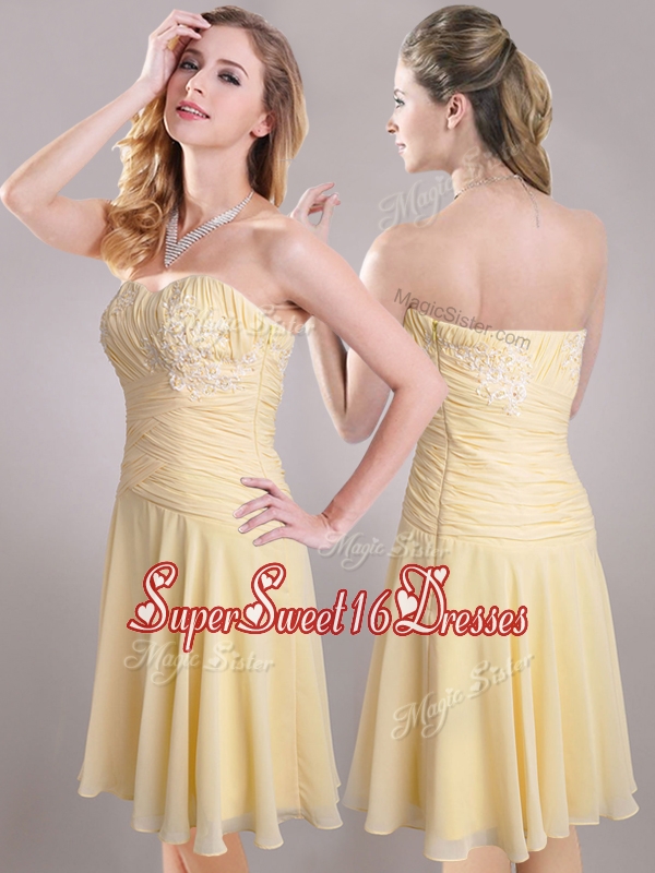 New Style Applique Chiffon Yellow Short Dama Dress with Side Zipper