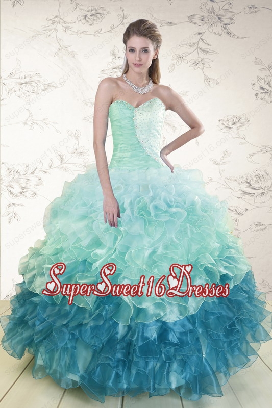 2015 Prefect Multi Color Quinceanera Dresses with Beading and Ruffles
