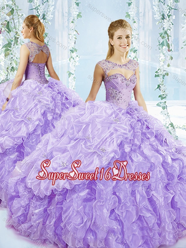 Puffy Skirt Bubble and Beaded 15th Birthday Party Dress in Lavender