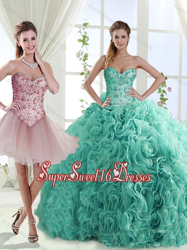 Decent Rolling Flowers Really Puffy Detachable 15th Birthday Party Dresses with Beading