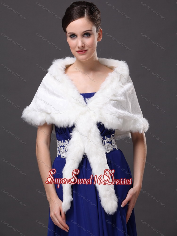 Faux Fur Elegant V Neck White Faux Fur Wedding Party Wedding Wrap