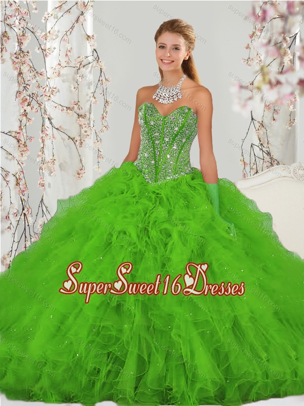 2015 Popular Beading and Ruffles Spring Green New Style Sweet 16 Dresses
