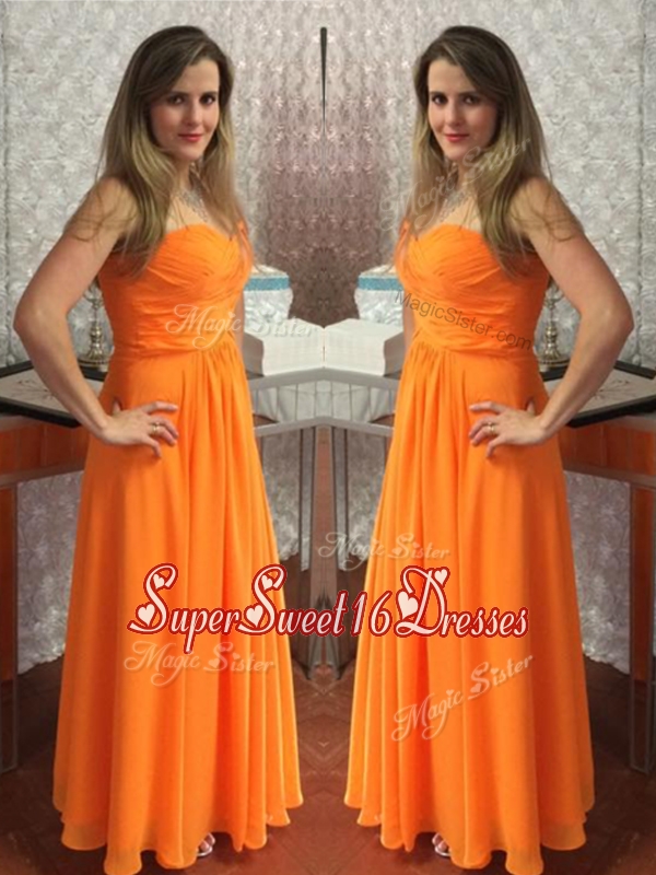 Simple Orange Empire Floor Length Prom Dress with Ruching