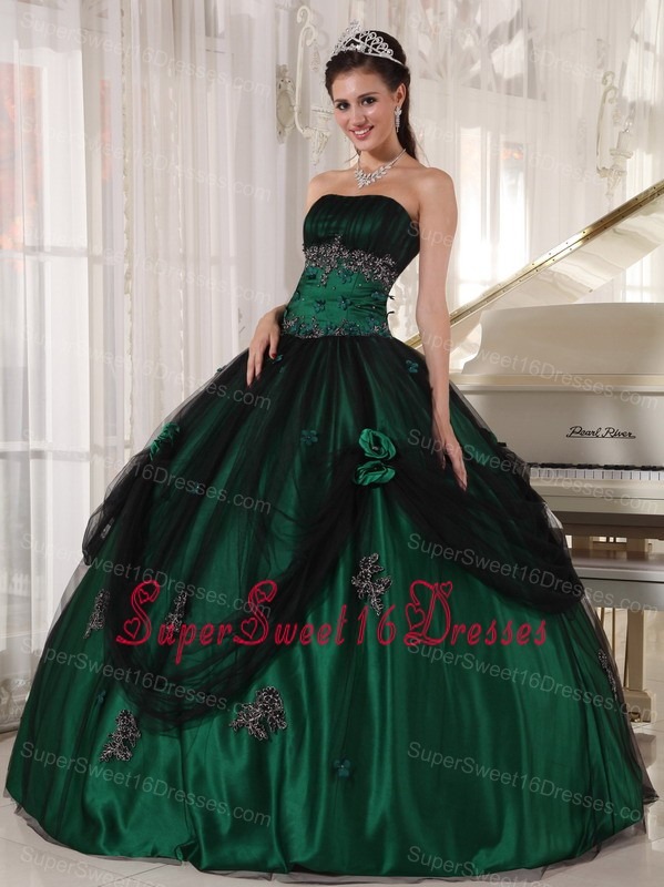 Pretty Green Sweet 16 Dress Strapless Tulle and Taffeta Beading Ball Gown