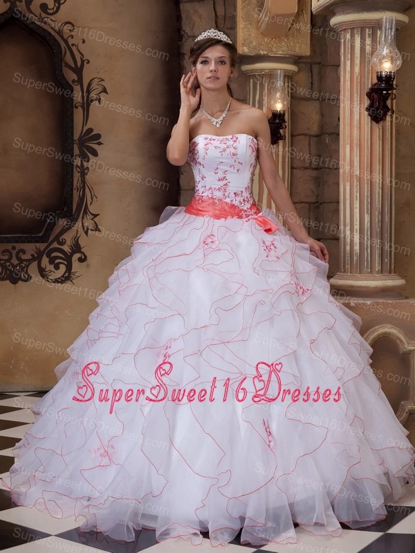 Brand New White Sweet 16 Dress Strapless Organza Embroidery Ball Gown