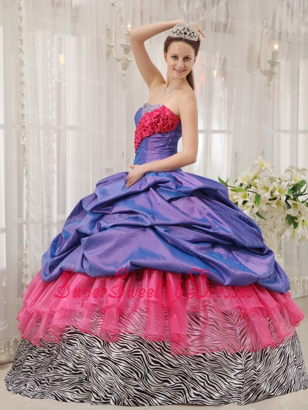 Exclusive Sweet 16 Dress Taffeta and Zebra Strapless Beading Ball Gown