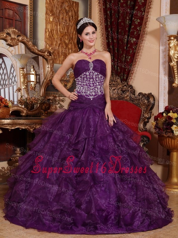Popular Purple Sweet 16 Quinceanera Dress Sweetheart Organza Beading 
