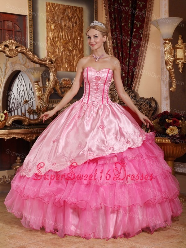 Brand New Rose Pink Sweet 16 Dress Sweetheart Taffeta and Oragnza Embroidery Ball Gown