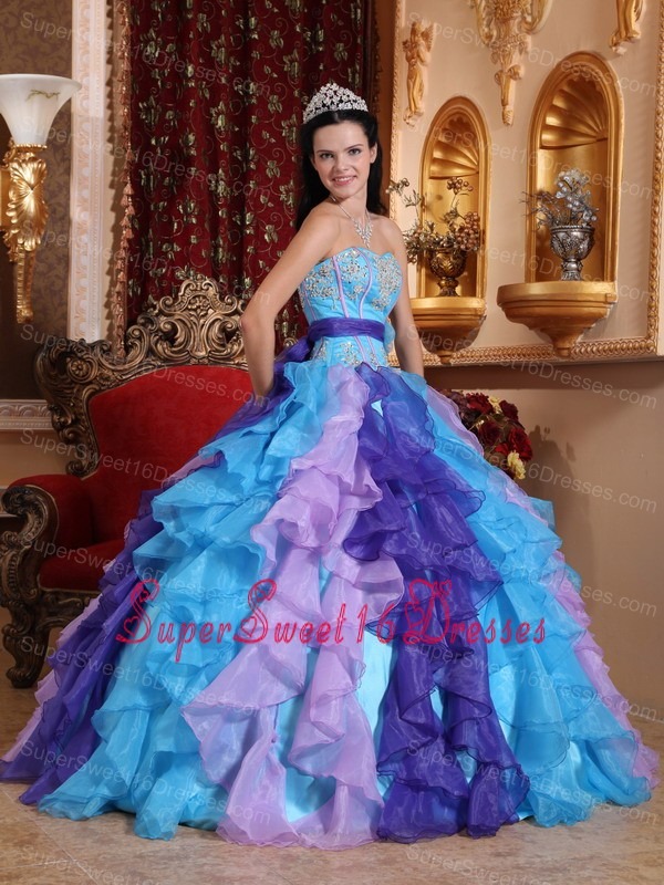 Multi-color Sweet 16 Dress Sweetheart Organza Beading and Appliques Ball Gown