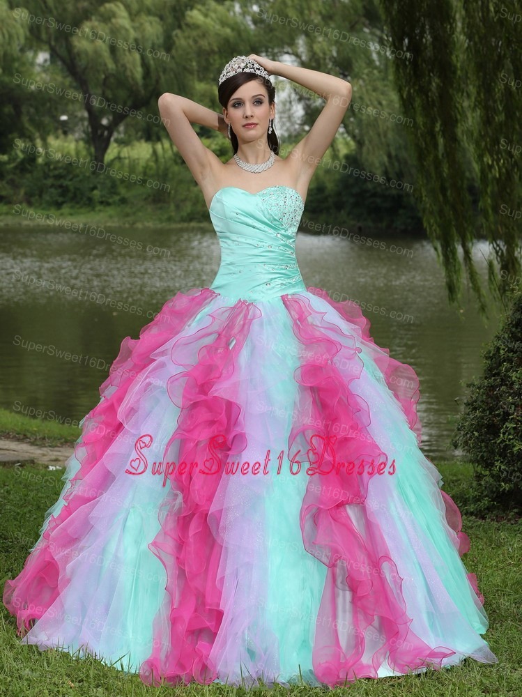 Colorful Sweetheart Quincenaera Dress For Graduation With Beaded Decorate Ruffle Layers
