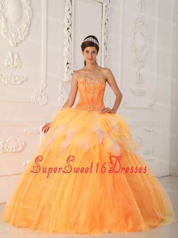 Beautiful Orange Sweet 16 Dress Sweetheart Satin and Tulle Beading A-Line / Princess