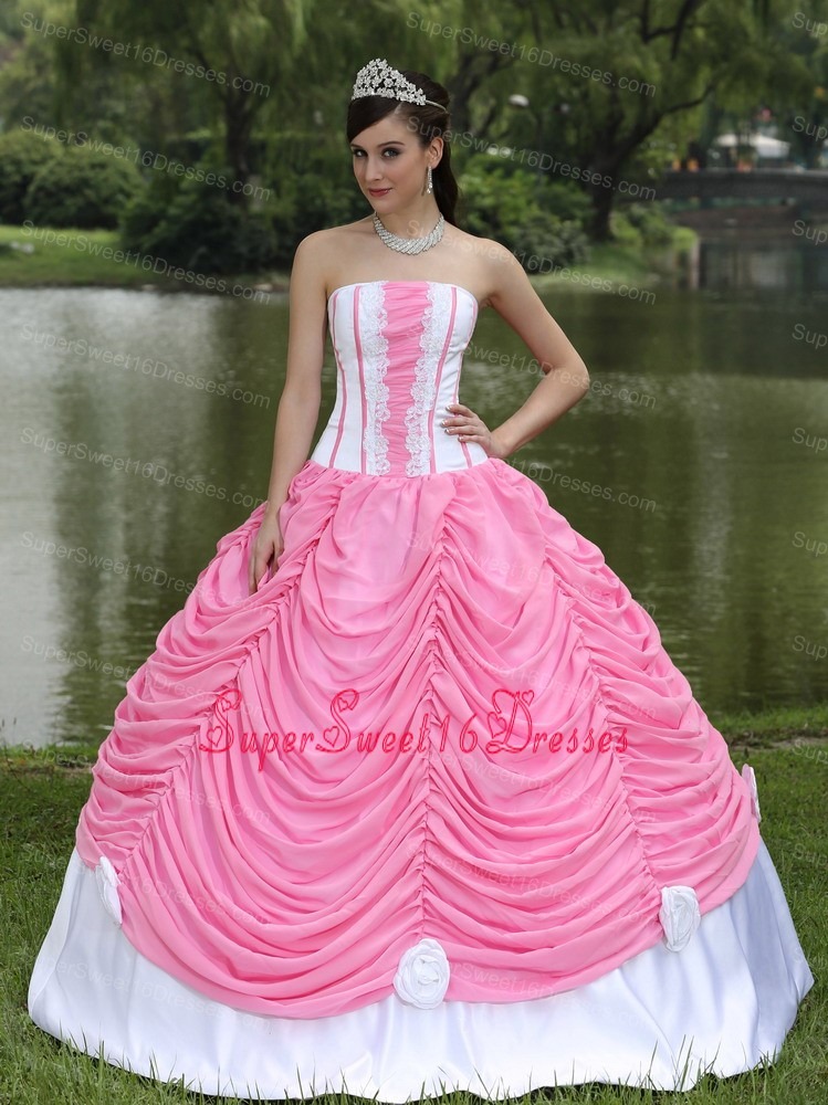 Custom Made Sweet 16 Dress With Strapless Ball Gown Rose Pink and Pick-ups