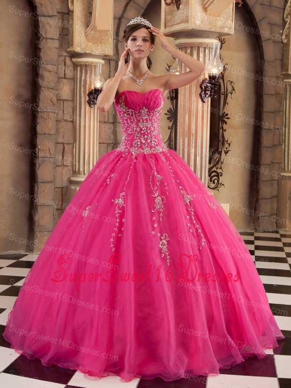 Exquisite Hot Pink Sweet 16 Quinceanera Dress Organza Beading Ball Gown