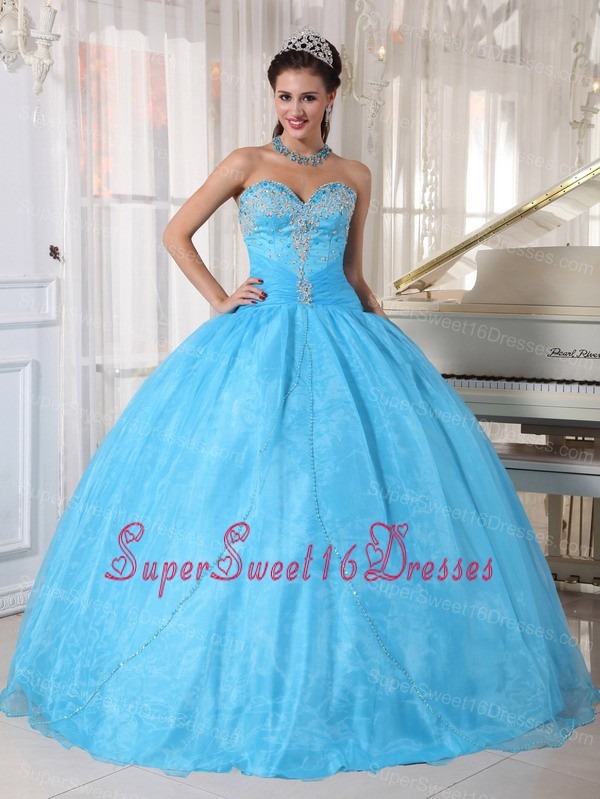 Lovely Baby Blue Sweet 16 Dress Sweetheart Taffeta and Organza Appliques Ball Gown