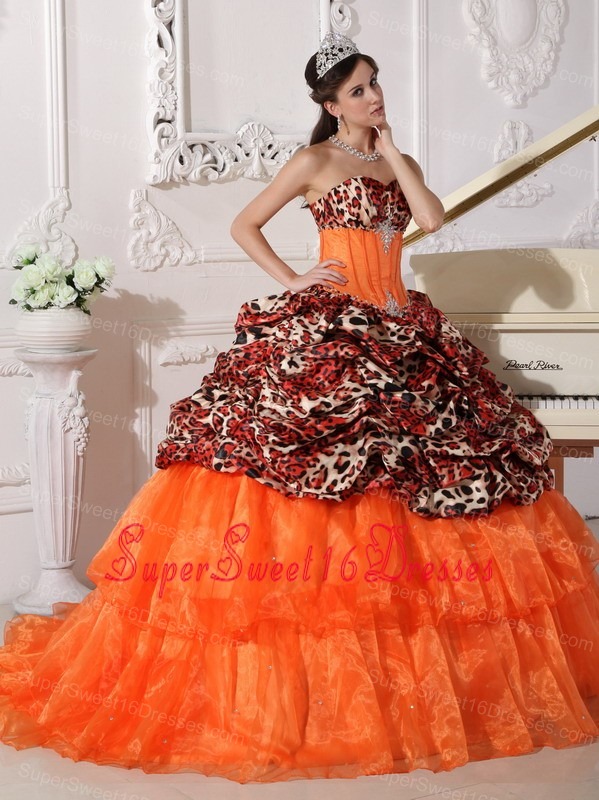 Sweetheart Sweep / Brush Train Leopard and Organza Appliques Ball Gown