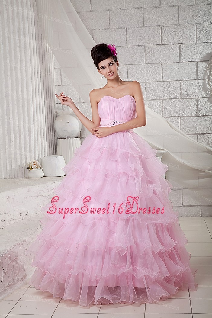 2013 Baby Pink Sweet 16 Dress Ball Gown Sweetheart Organza Beading Floor-length