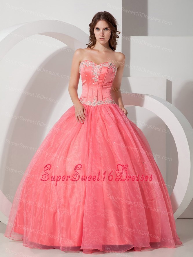 Beautiful Sweet 16 Dress Floor-length Satin and Organza Appliques with Beading