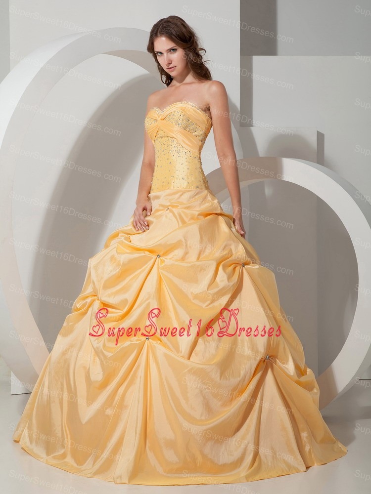 Custom Made Light Yellow Sweet 16 Quinceanera Dress Taffeta Beading