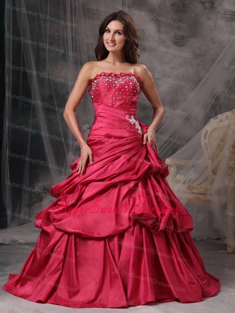 Special Coral Red A-Line / Princess Strapless Prom Dress Taffeta Beading